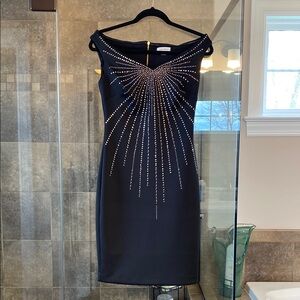 Calvin Klein Elegant Black Dress with Embellishments